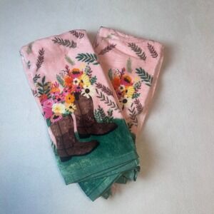 Floral Cowboy Boots Kitchen Towels Pink Set of 2 Cottagecore‎ Western MIA Charro
